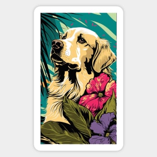 Golden Retriever Dog Vibrant Tropical Flower Tall Retro Vintage Digital Pop Art Portrait 3 Sticker